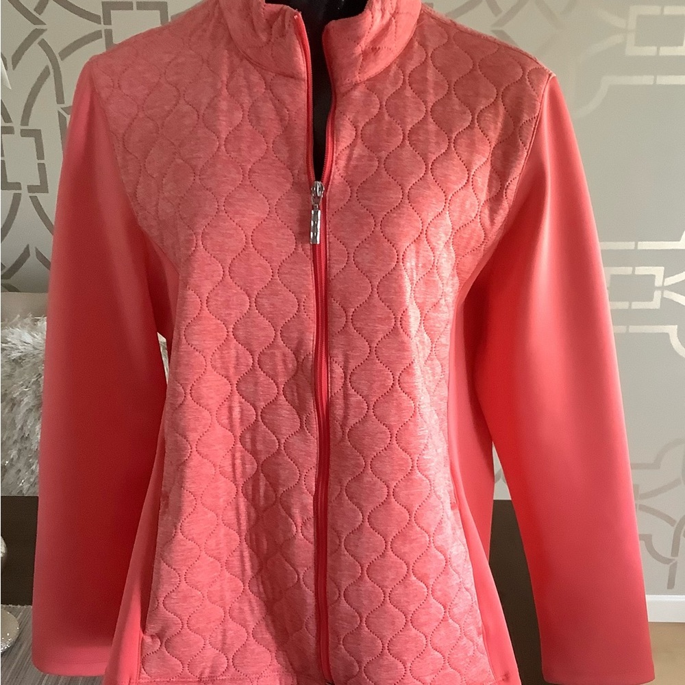 Greg Norman Women’s Quilted Knit Jacket Coral XL